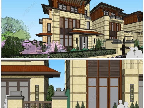 精品草原風格聯排大別墅建筑設計模型解析與下載