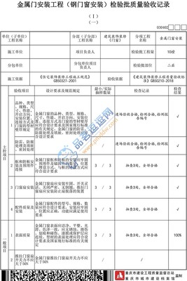 030402 金屬門安裝工程(鋼門窗安裝)檢驗批質量驗收記錄(Ⅰ)(一)、(二)